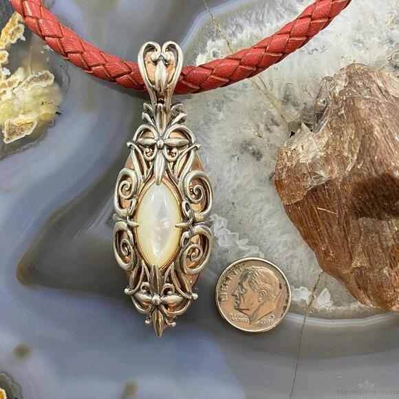 Carolyn Pollack Sterling & Brass Mother of Pearl Decorated Pendant For Women - Picture 8 of 10